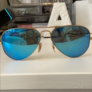ray-ban blue reflective aviator sunglasses